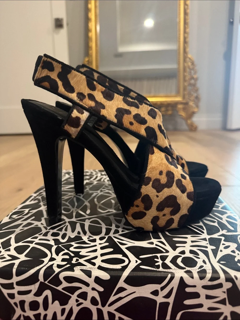 Diane von Furstenberg Zia Leopard Print Platform Sandals - Black & Tan